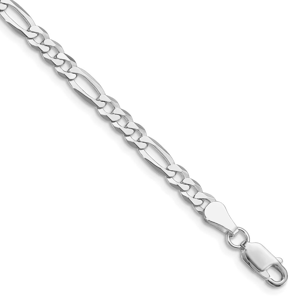 Sterling Silver RH-Plated 4.5mm Lightweight Flat Figaro Chain Bracelet 7″-9″