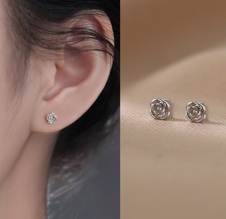 925 Silver Post Abstract Love Flower Rose Stud Earrings 5mm Women Girl S6