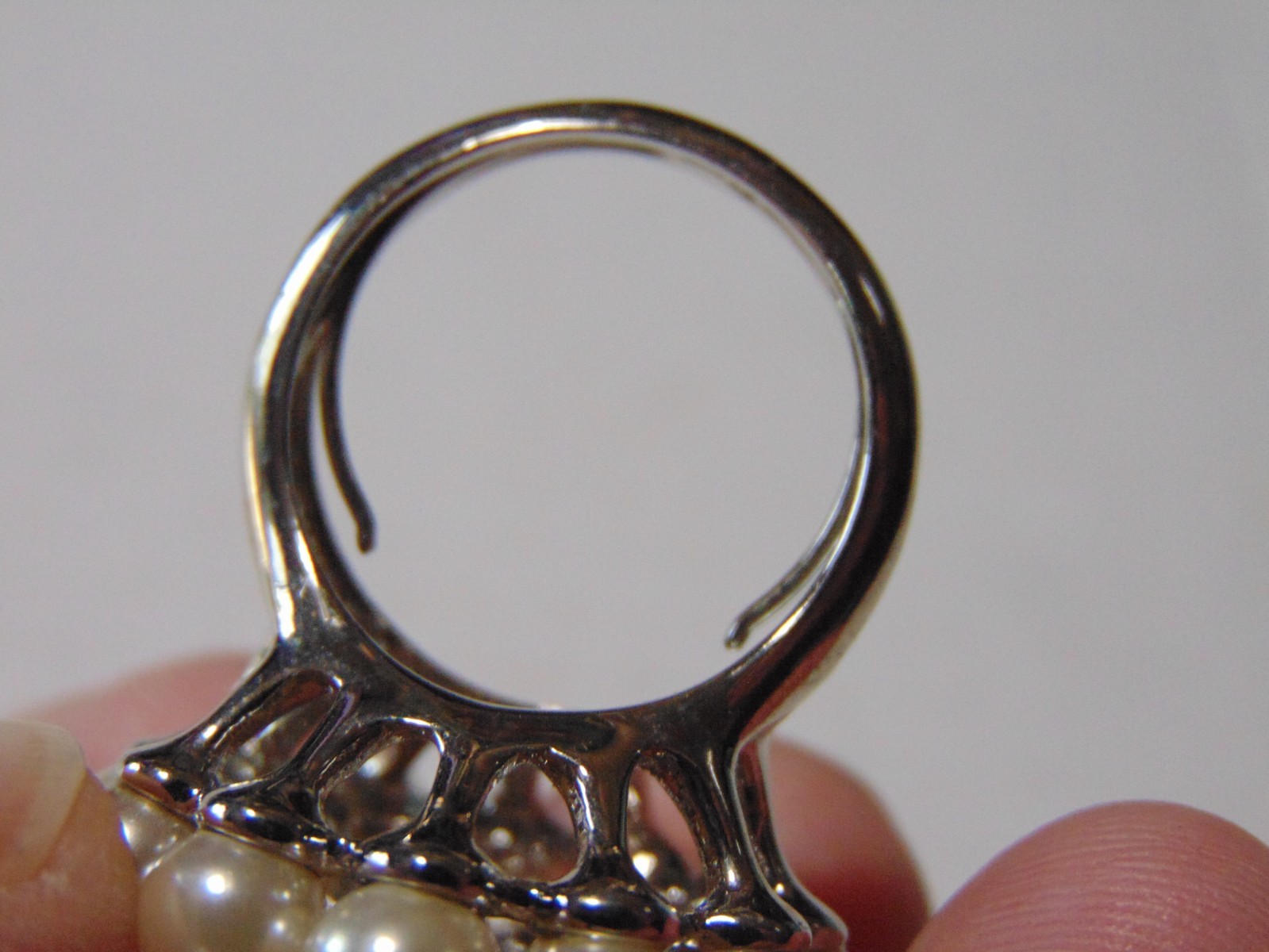 VTG NVC Faux Pearl Topaz Glass Cocktail Ring Size Adjustable FREE SHIPPING