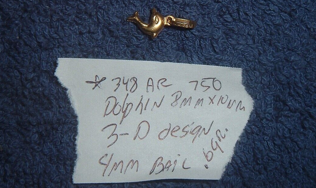 3D STAMPED * 348 AR 750 18K SOLID GOLD DOLPHIN PENDANT CHARM CHAIN NECKLACE .6g