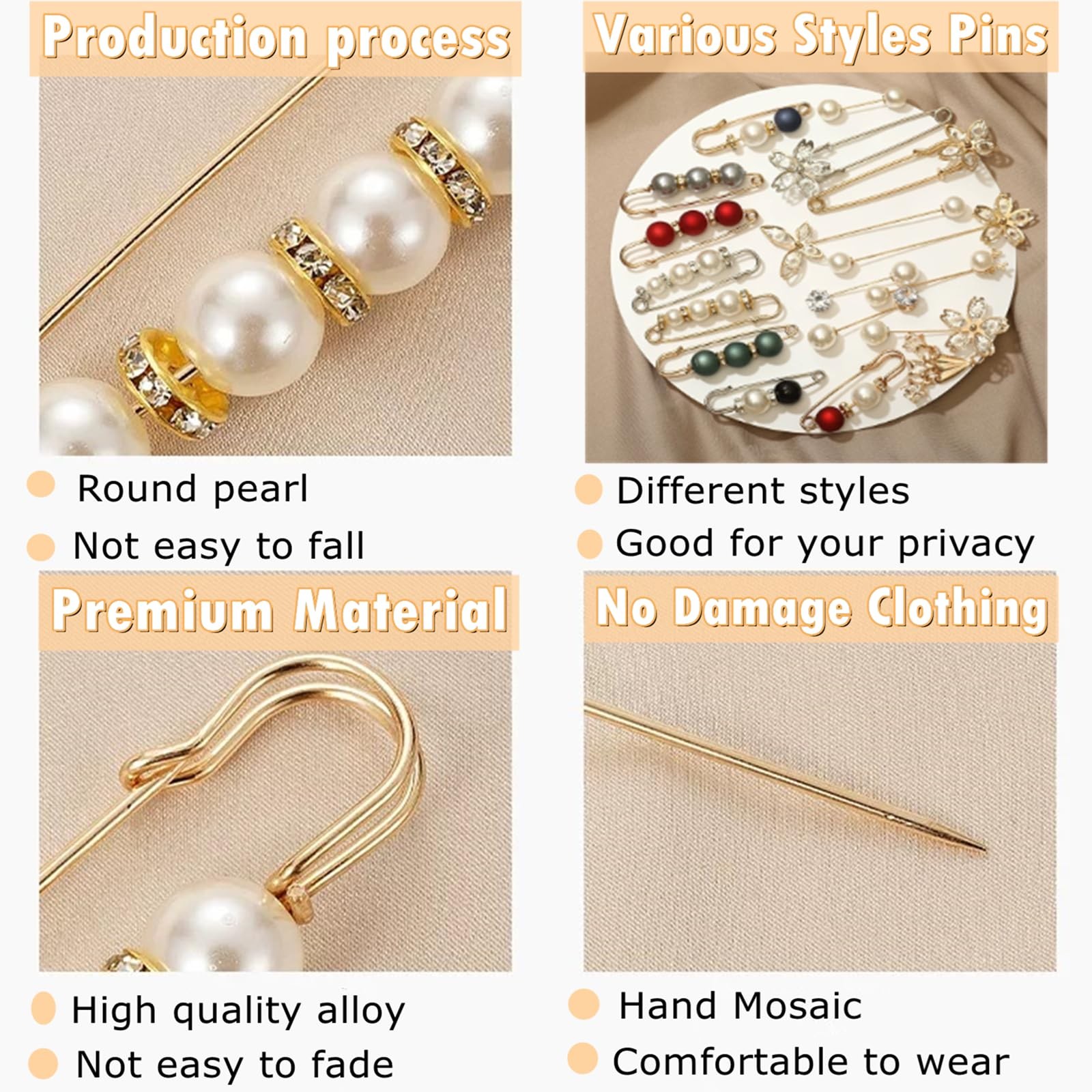 76 Pieces Pearl Brooch Pins Set, Scarf Ring Clips and Sweater Shawl Safety Pi…