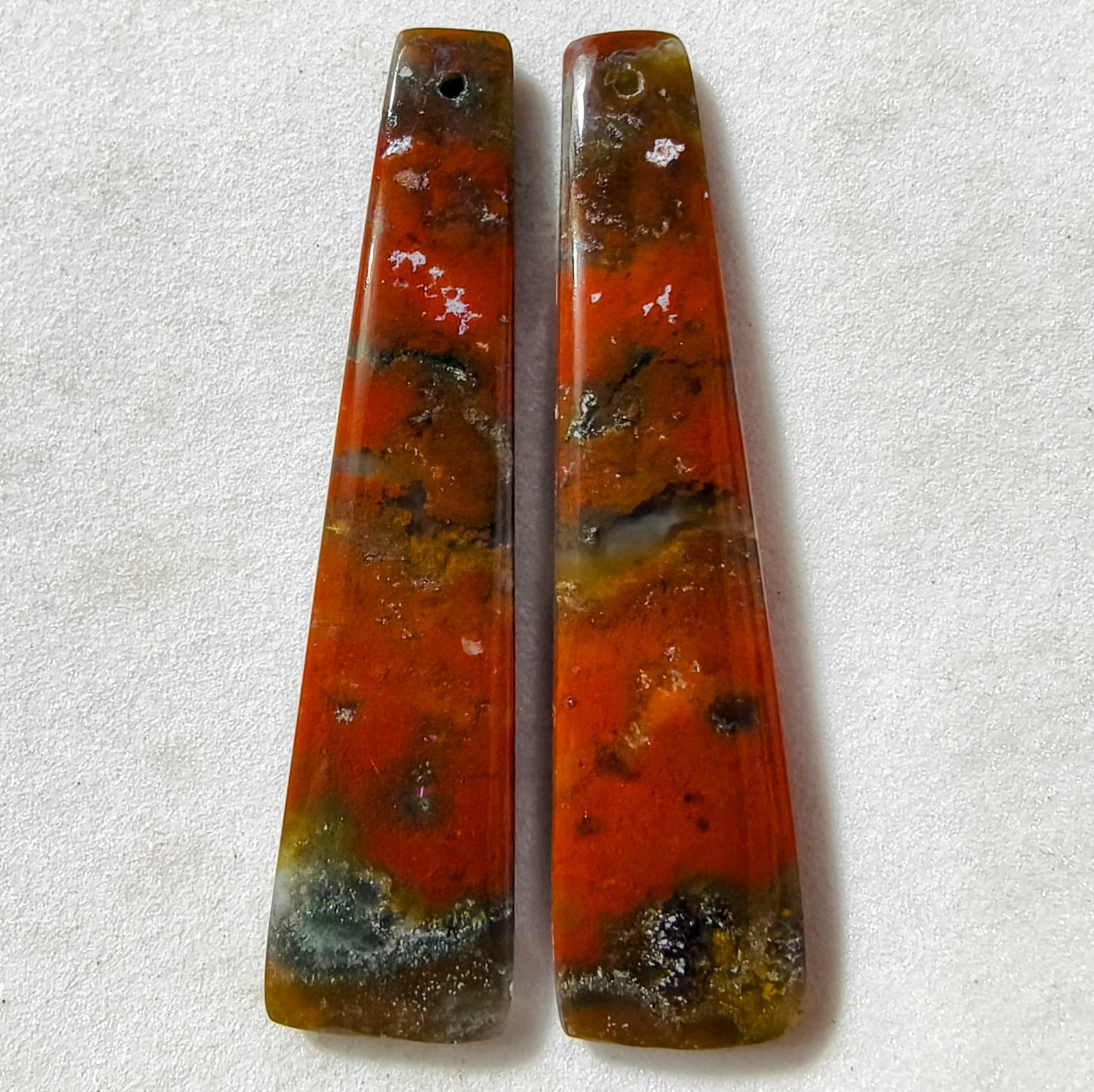 43 Cts Natural Blood stone Drilled Match Pair Cabochon Gemstone 48.4 X 11.6 MM