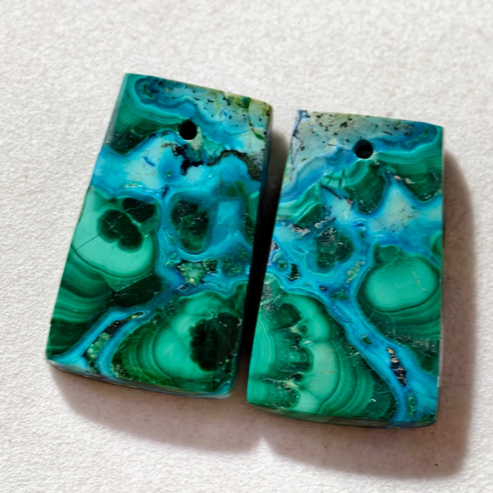 30 Cts Natural Chrysocolla Malachite Drilled Pair Cabochon Gemstone 22 X 13.7 MM