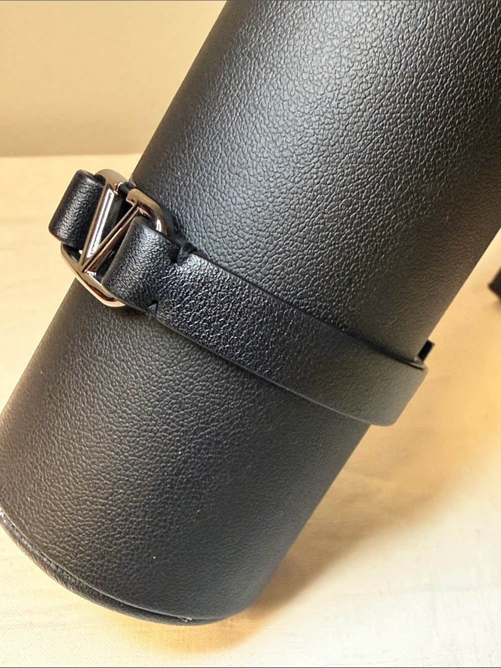 Valentino Garavani V Logo Leather Bracelet Black Red Bicolor Size 16cm