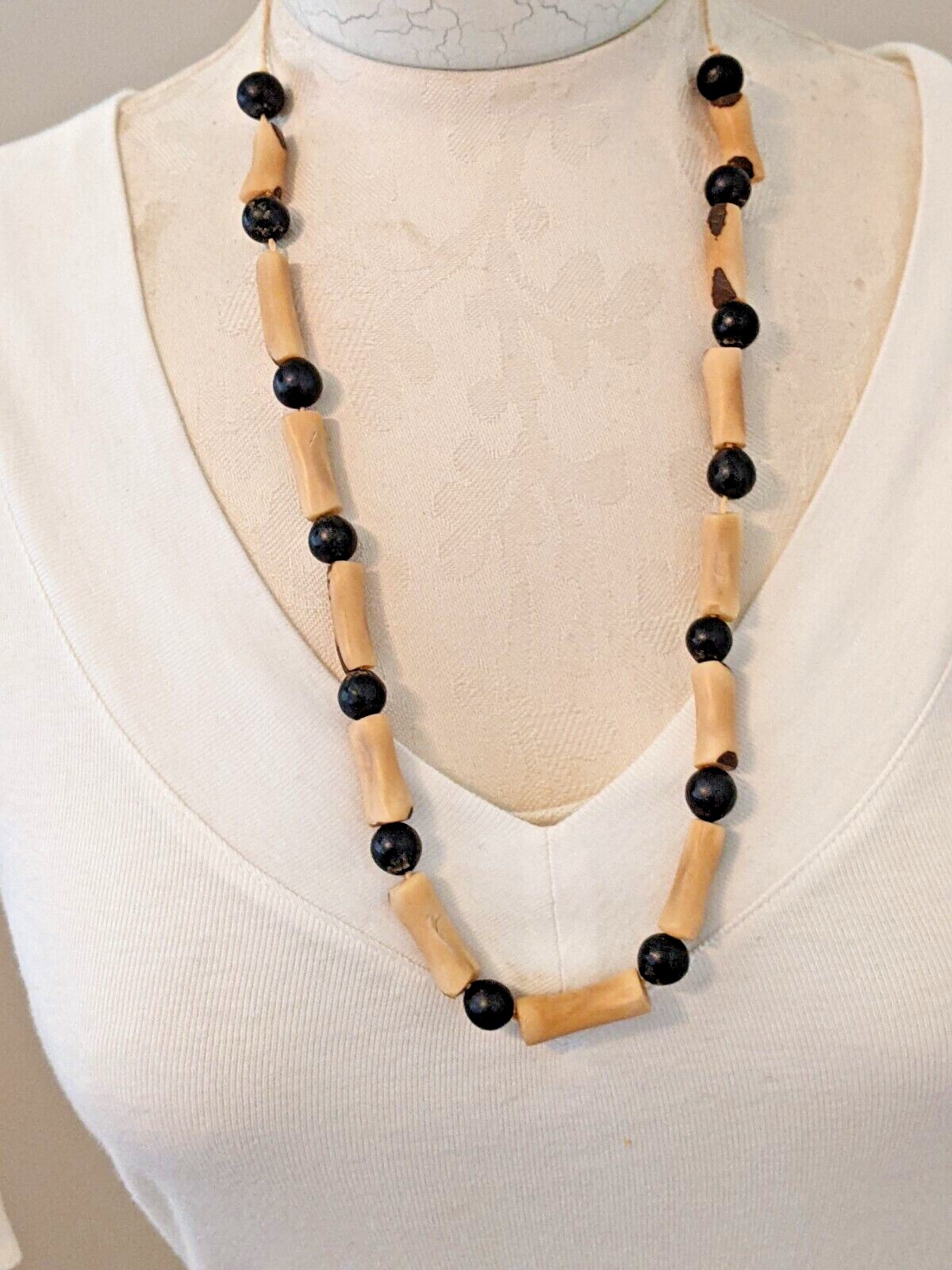 3 Vtg South American Tribal Necklaces Penis Bone Jaw Bone, Seeds, Bamboo, Nuts