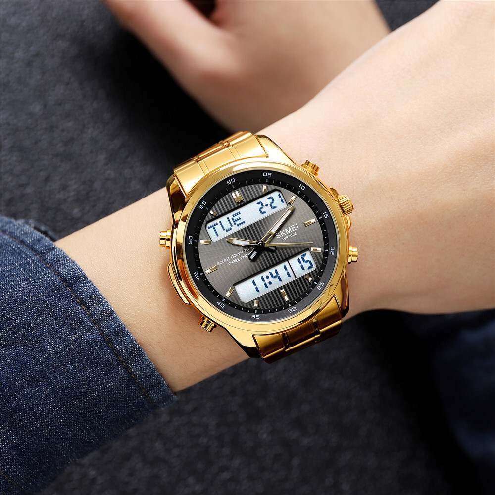 NEW Men Quartz Watch Silver Steel Digital Wristwatch Male Sport LED Watch Gifts
