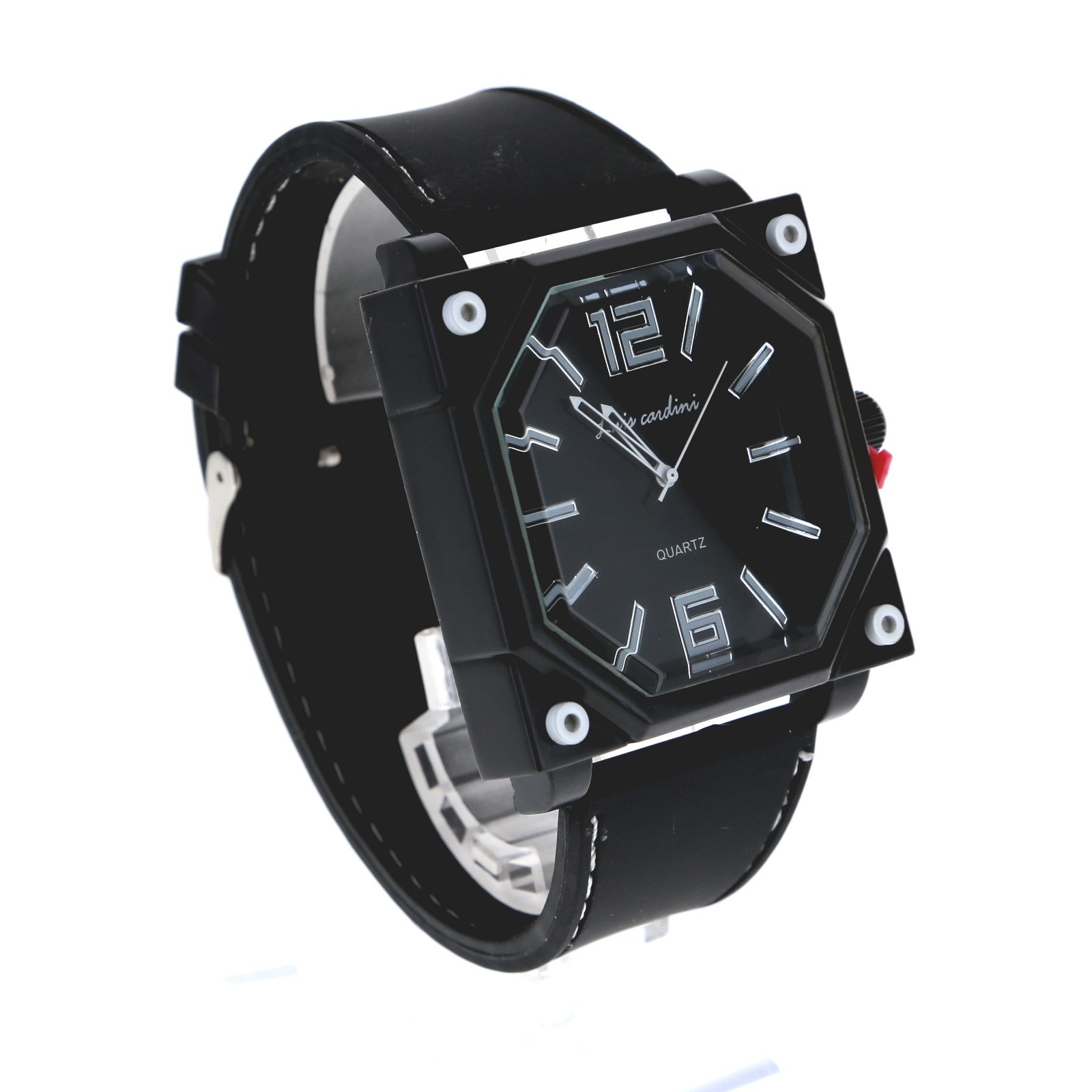 48mm x 48″ Oversized Square Men’s Quartz Watch Black Silicone Band White Numeral