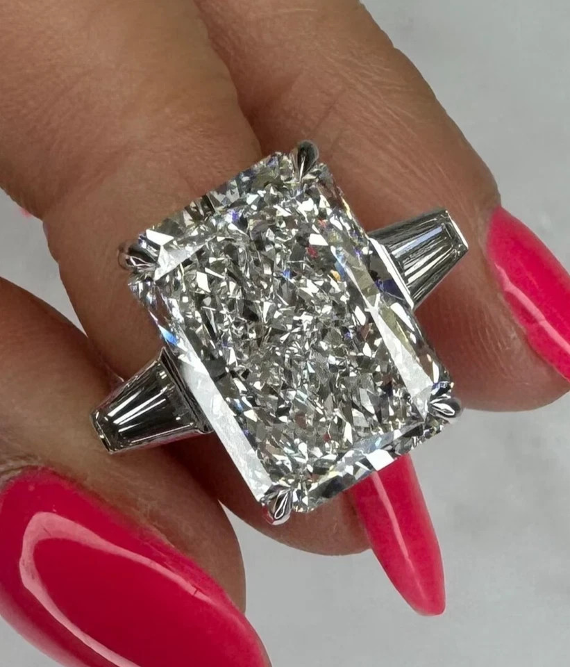 12 Carat Diamond 14k White Gold Lab Grown IGI E F VVS Radiant Cut Certified Ring