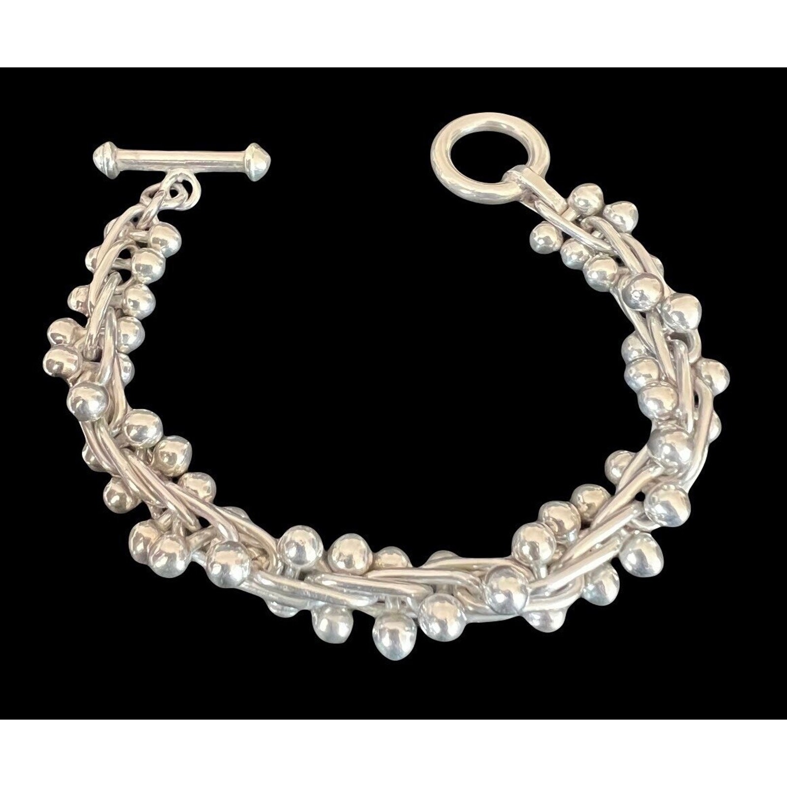 Taxco Mexico Sterling Silver Peppercorn CHA CHA DNA Link Bracelet 55g