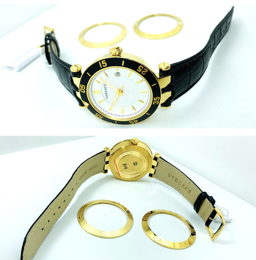 Versace VQP040015 V-Race 42mm Case IP 2N Black Croco Pattern Leather Strap Watch