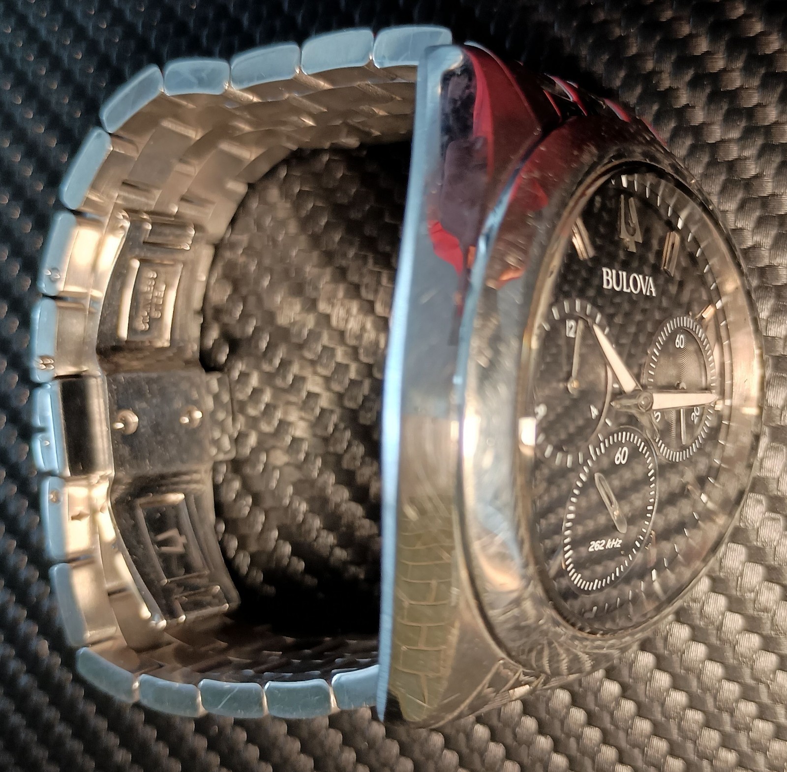 Bulova 96A186 Curv Chronograph Men’s Watch Silver working Fix or Part