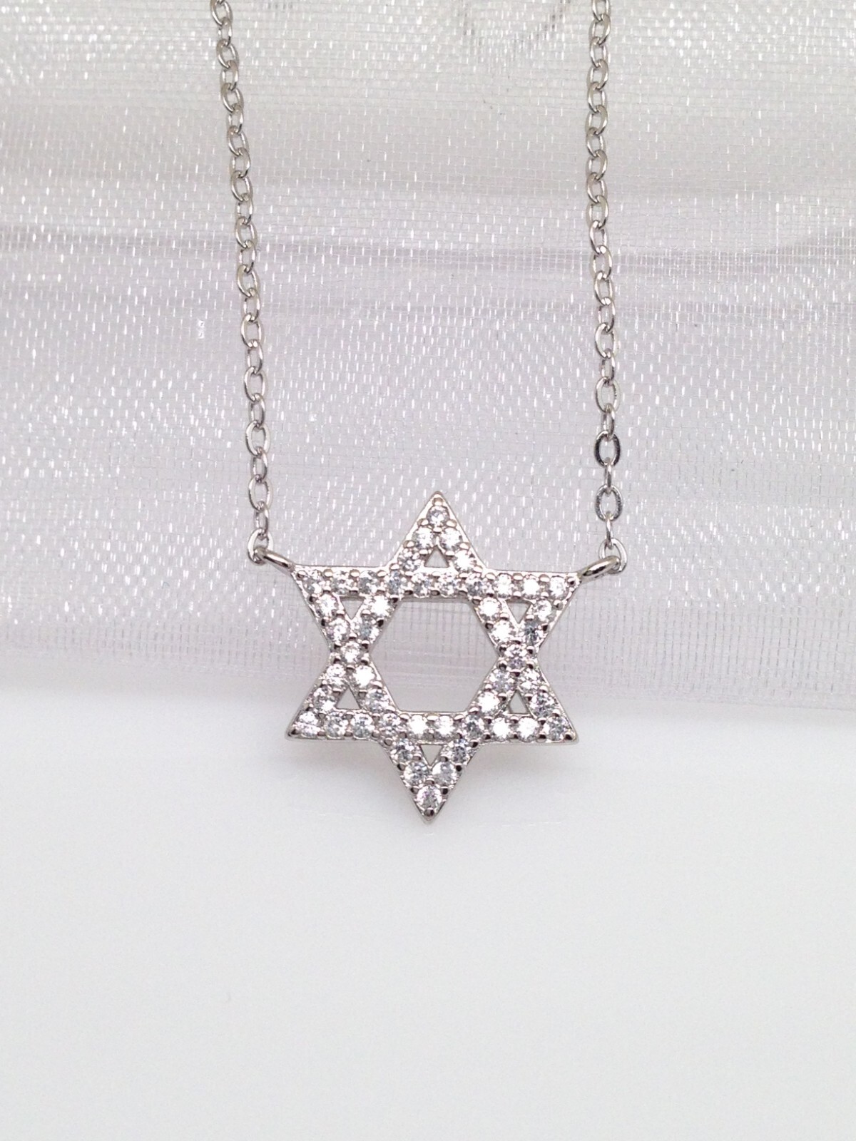 925 Sterling Silver Cz Star of David Pendant Necklace Womens 14.5mm(0.57″) 17.5″