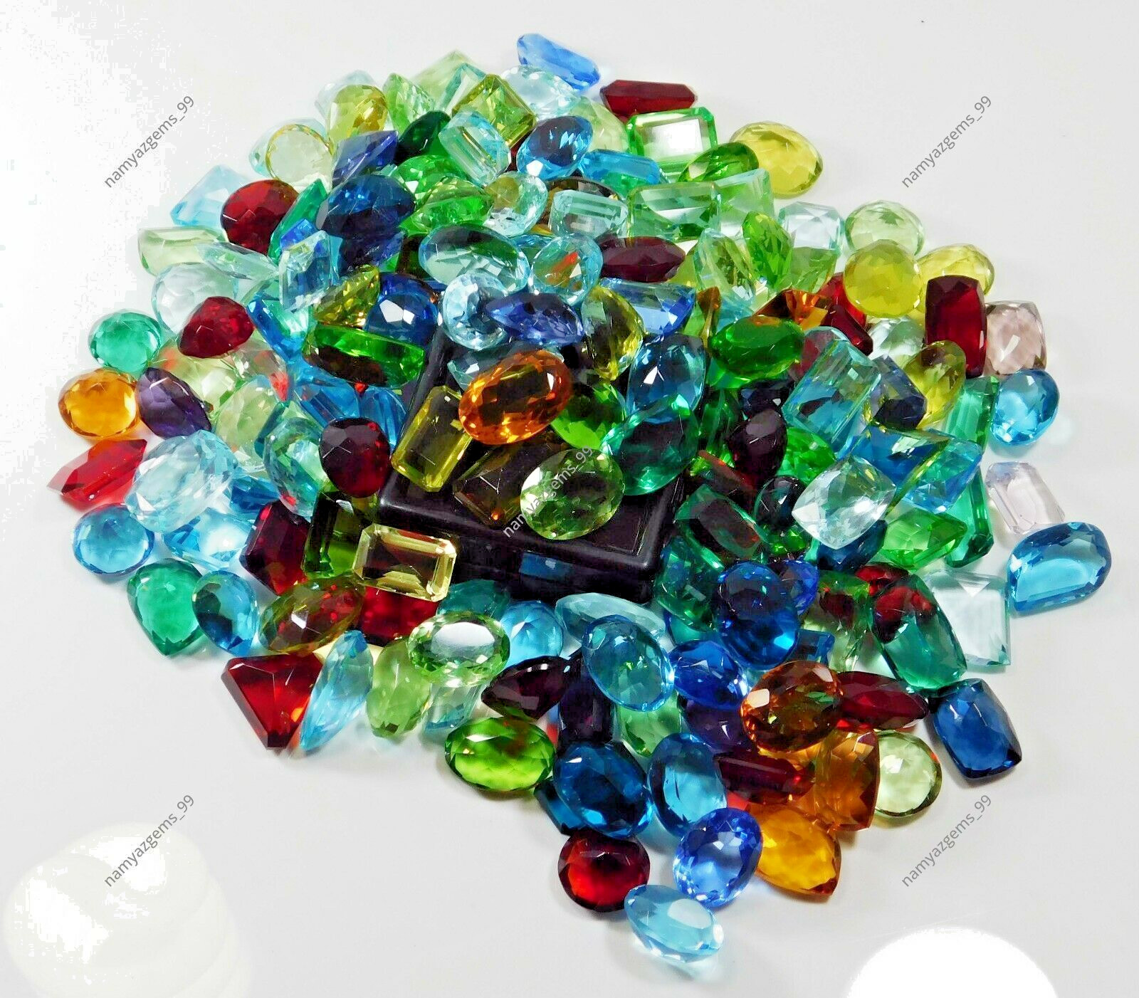 500 Ct Lab-Created Topaz CERTIFIED Gemstone Lot Mix Shape Ring Size