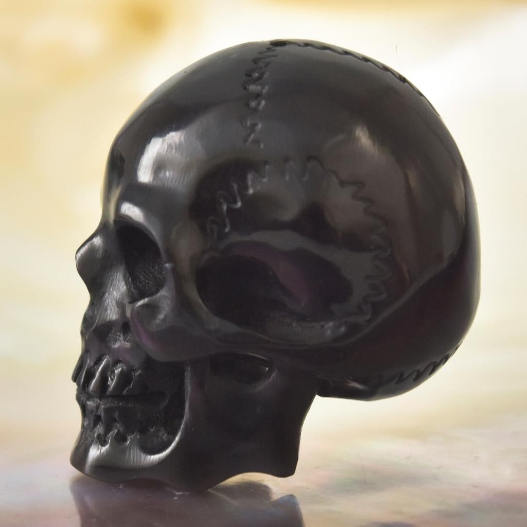 27.22mm Carved Black Horn Human Skull Bead Vertical Drill Jewelry Supply 6.90g