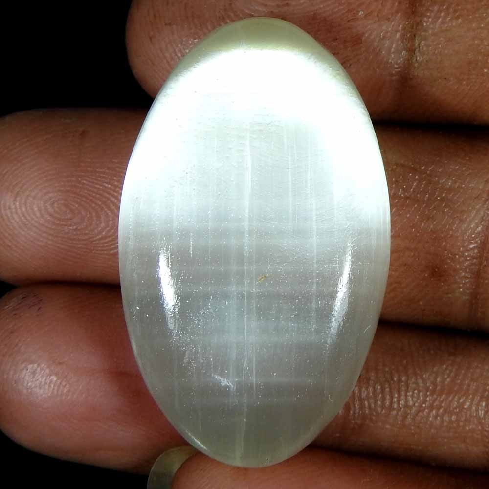 39.90Cts100%Natural White Selenite Oval Cabochon(34x20x7)Loose Gemstone