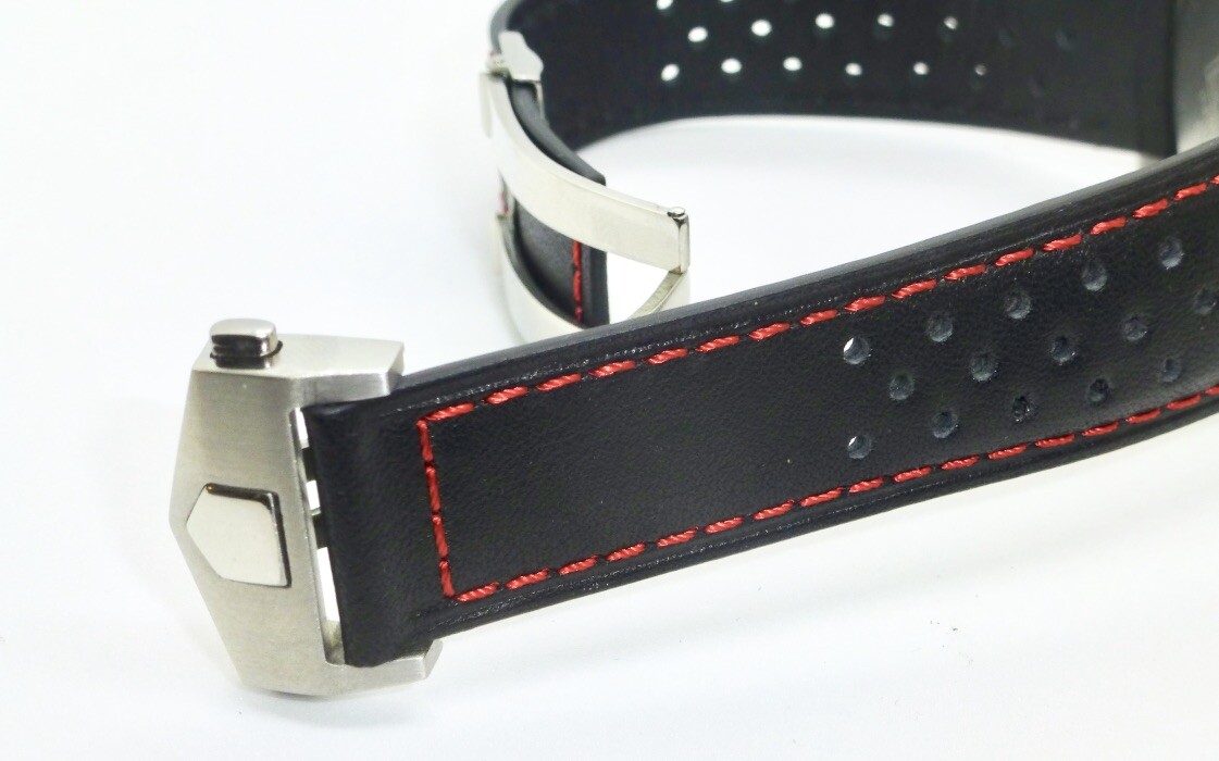 20mm, 22mm Perforated Genuine Leather Watch Band Strap with Deployment Clasp