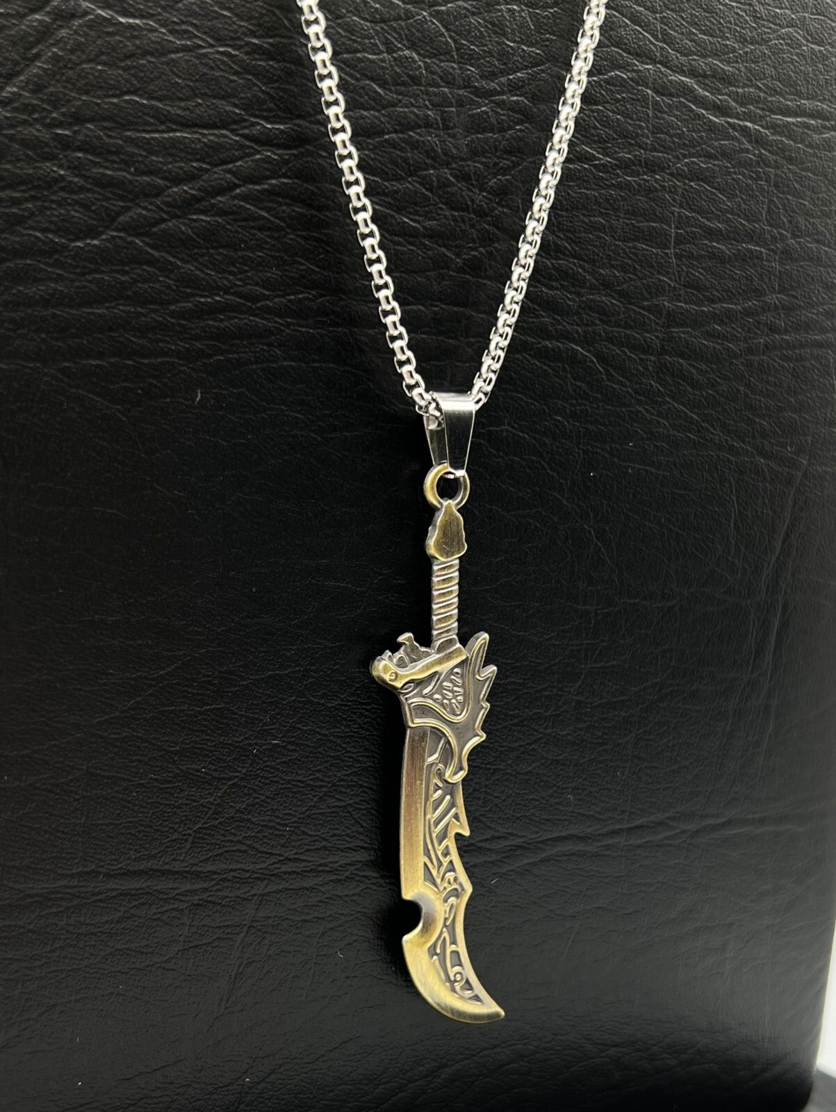 Stainless Steel Bronze Knife Dagger Weapon Pendant on Chain
