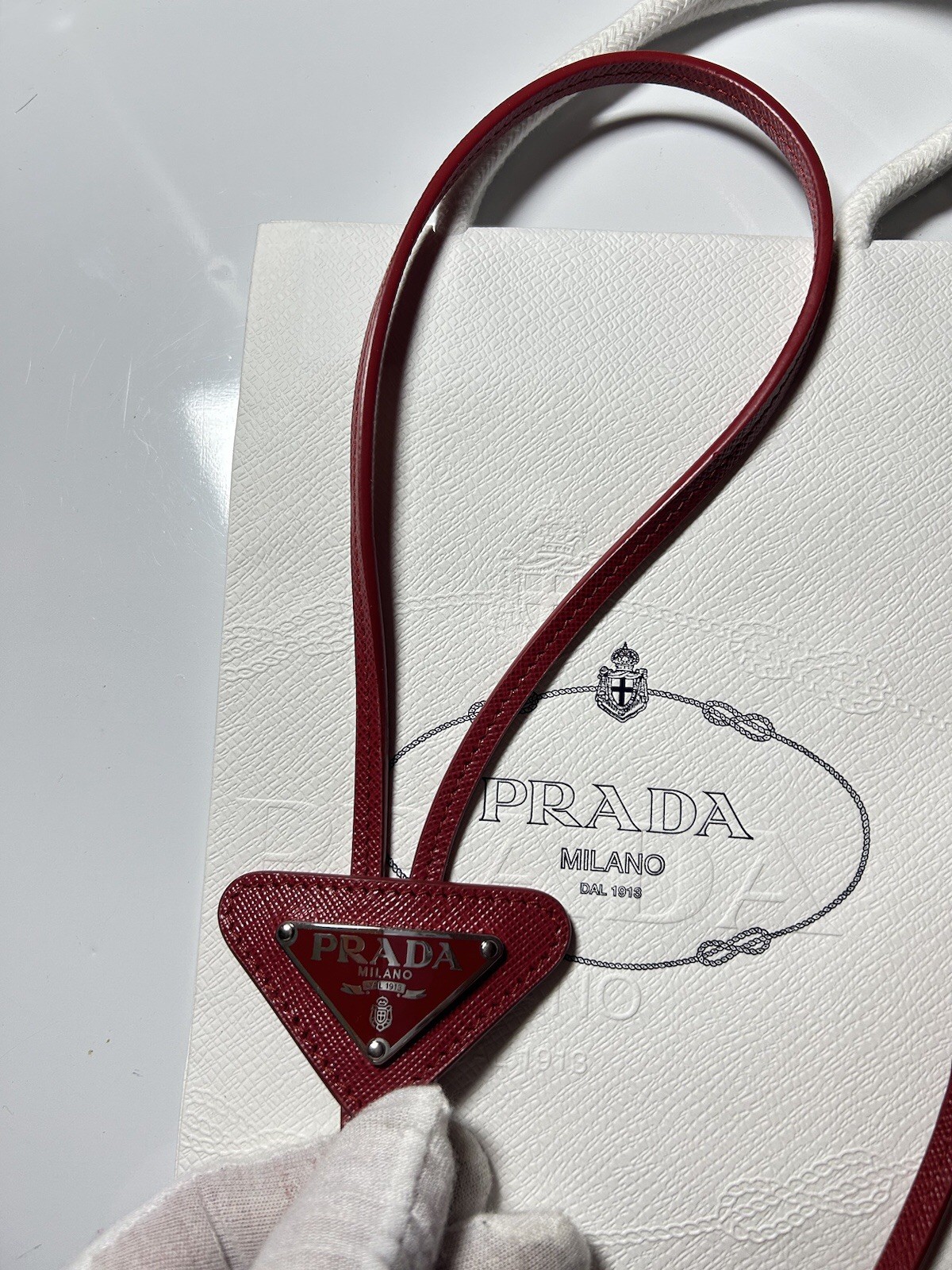 PRADA Saffiano Leather Bolo Neck Tie Triangle Logo Tech Adjustable Red Q9