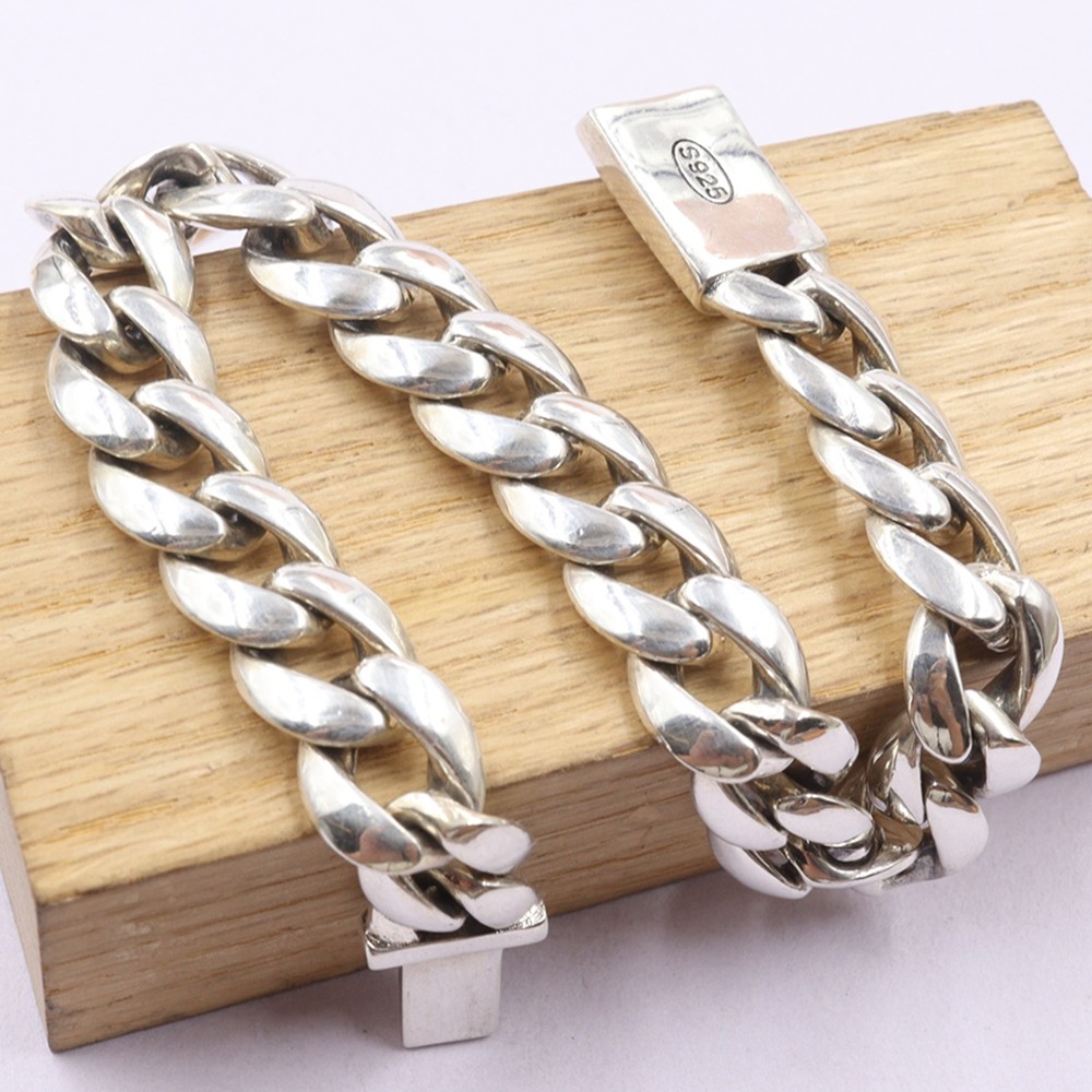 Pure S925 Sterling Silver Chain 11mm Cuban Curb Lnk Bracelet 44-45g 8.26inch