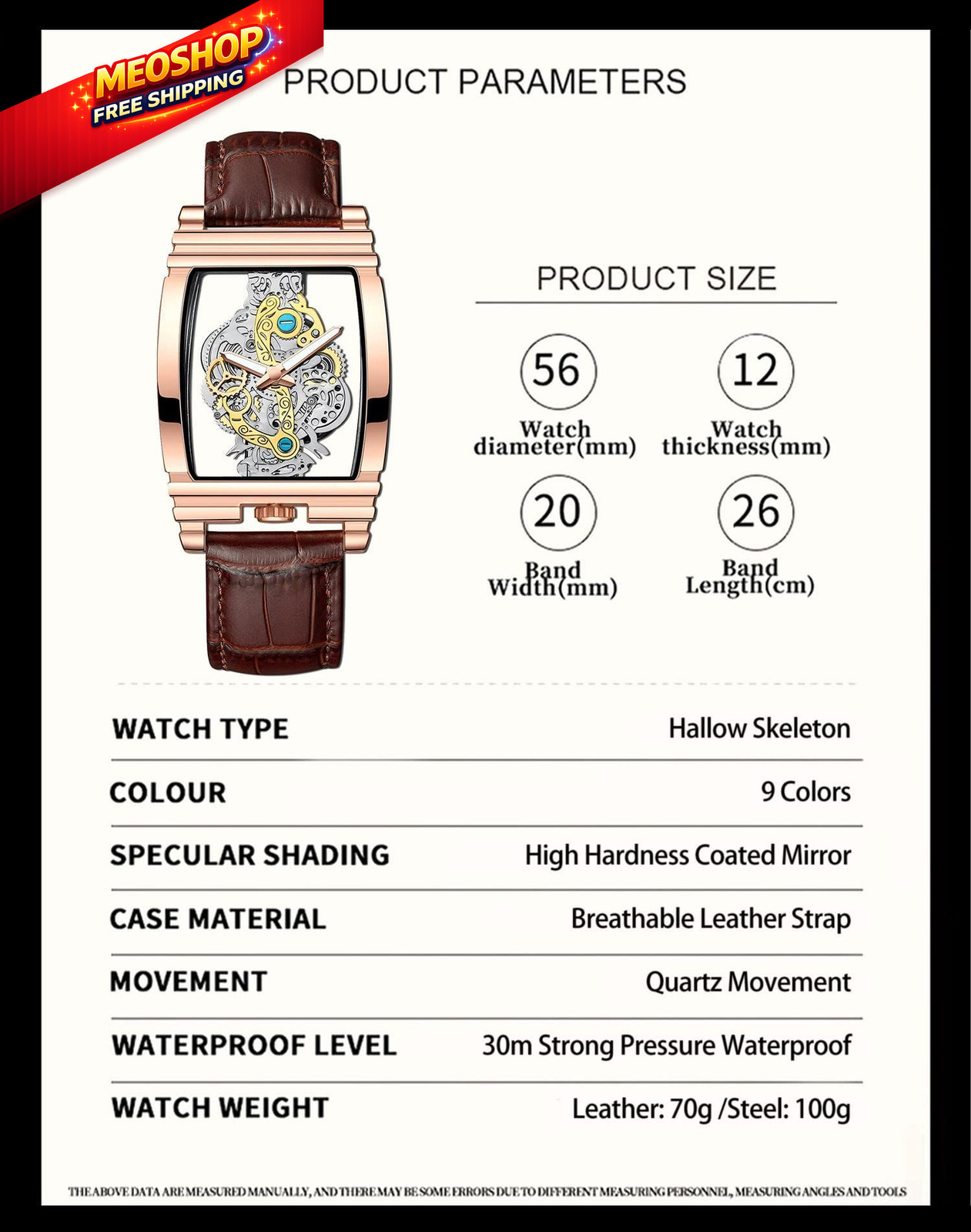 Men’s Luxury Hollow Skeleton Watch Retro Gorgeous Gear brown rose gold