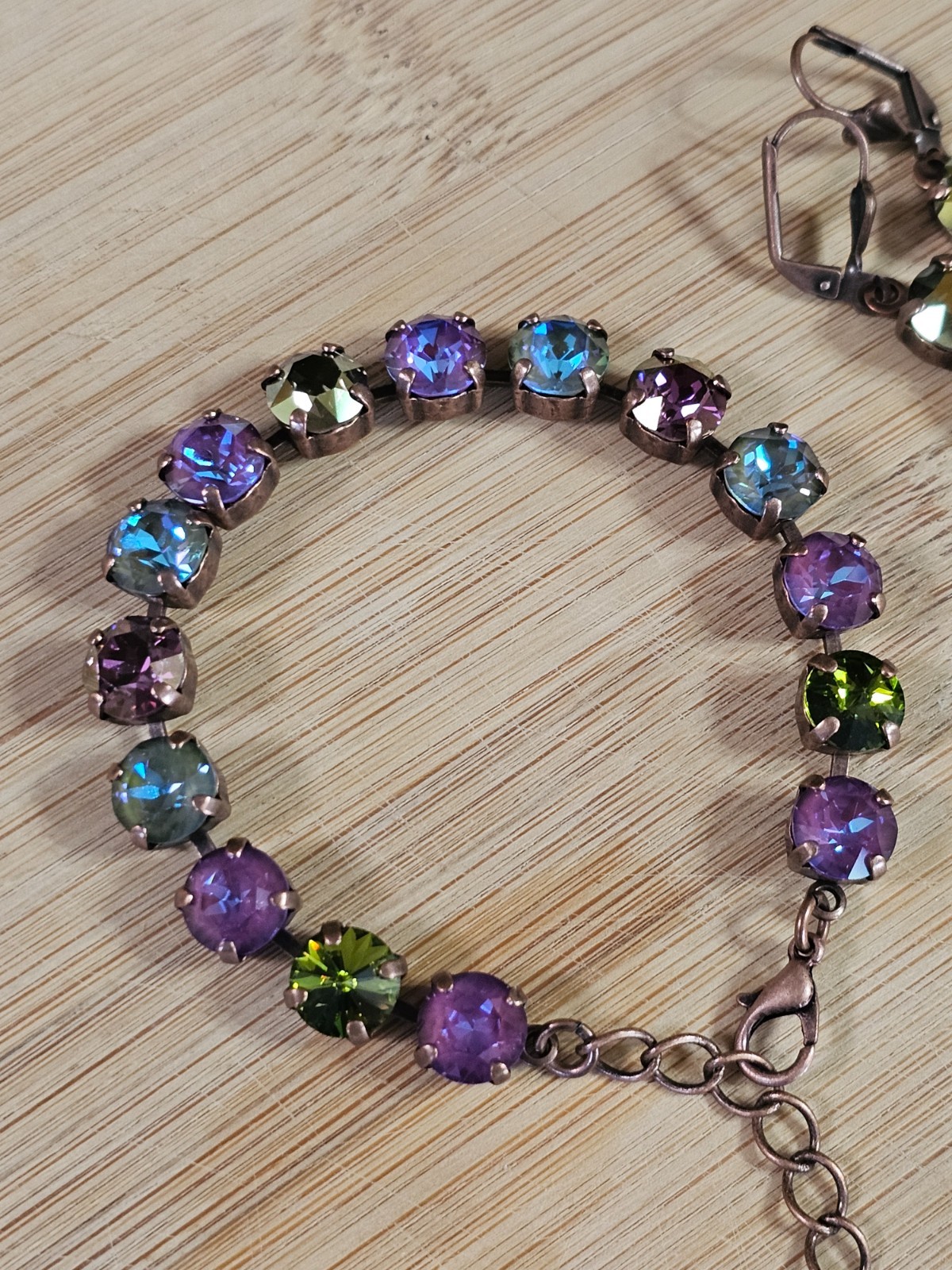 B1-9 Olive Purple Copper Drop Earrings Matching Cup Chain Bracelet Set