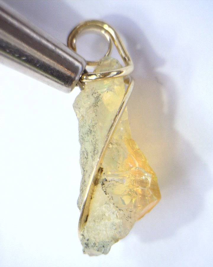 11.41ct Natural African Crystal Opal in 14kt Gold Forged Wire Wrap Art Pendant