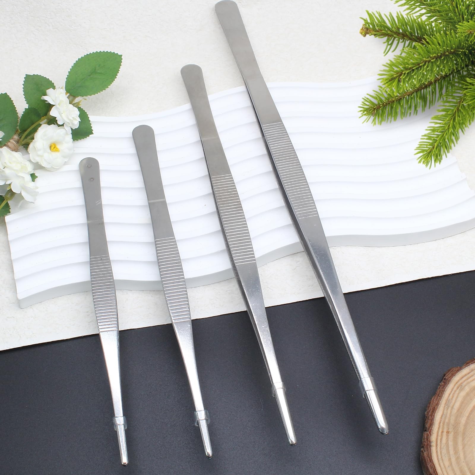 4Pcs 304 Stainless Steel Tweezer Set, 7″ 8″ 10″ 12″ Long Tweezers with Precis…