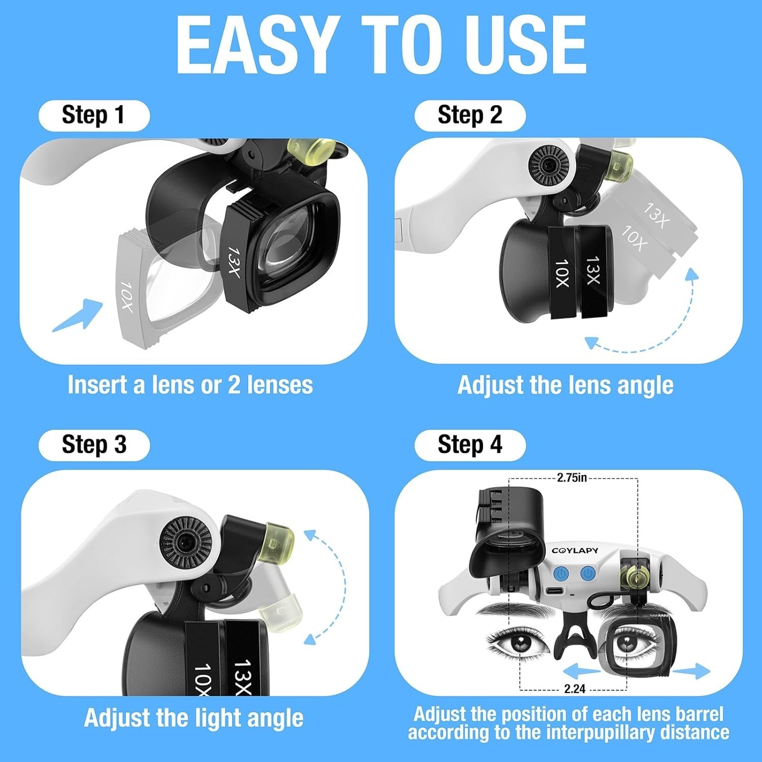 Magnifying Glasses for Close Work, Jewelers Magnifying Glass with Light & 5 Inte
