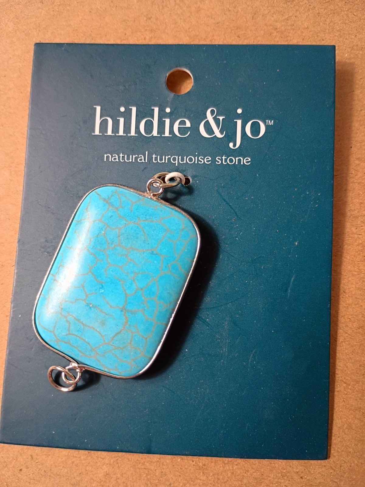 Hildie & Jo Natural Turquoise Stone Pendant Charm Rectangle Boho New