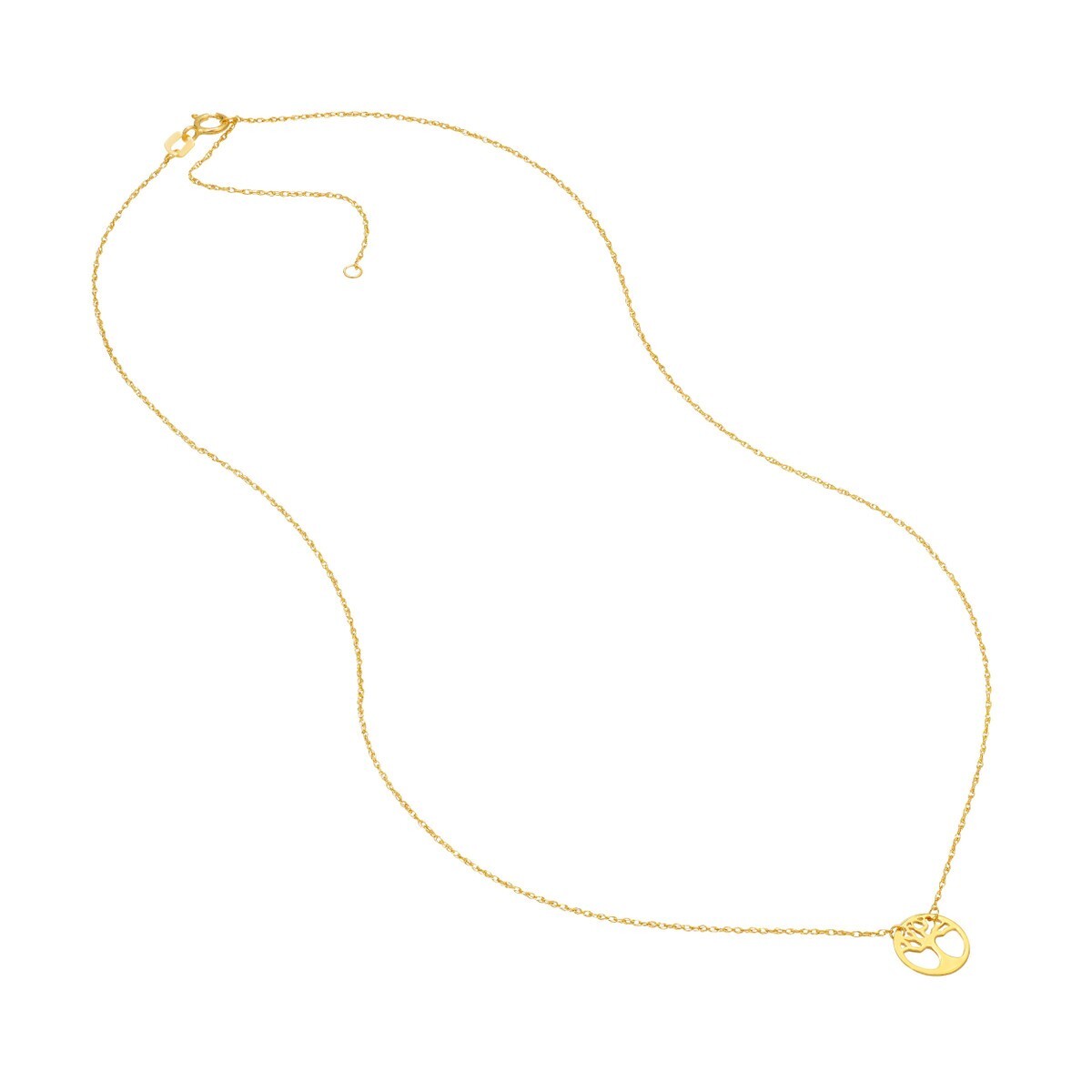 Real 14K Solid Gold Tree Of Life Pendant Necklace Adjustable Rope Chain Women