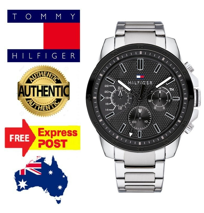 NEW TOMMY HILFIGER “ICONIC” TH1791564 SILVER/BLACK CHRONOGRAPH MENS WATCH