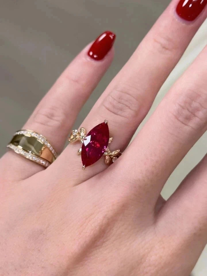 5.00 Ct Natural Ruby & Diamond Engagement Ring Solid 14K Yellow Gold All Sz