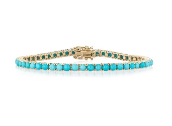 Sleeping Beauty Turquoise Round Cabochon Tennis Bracelet In 925 Silver