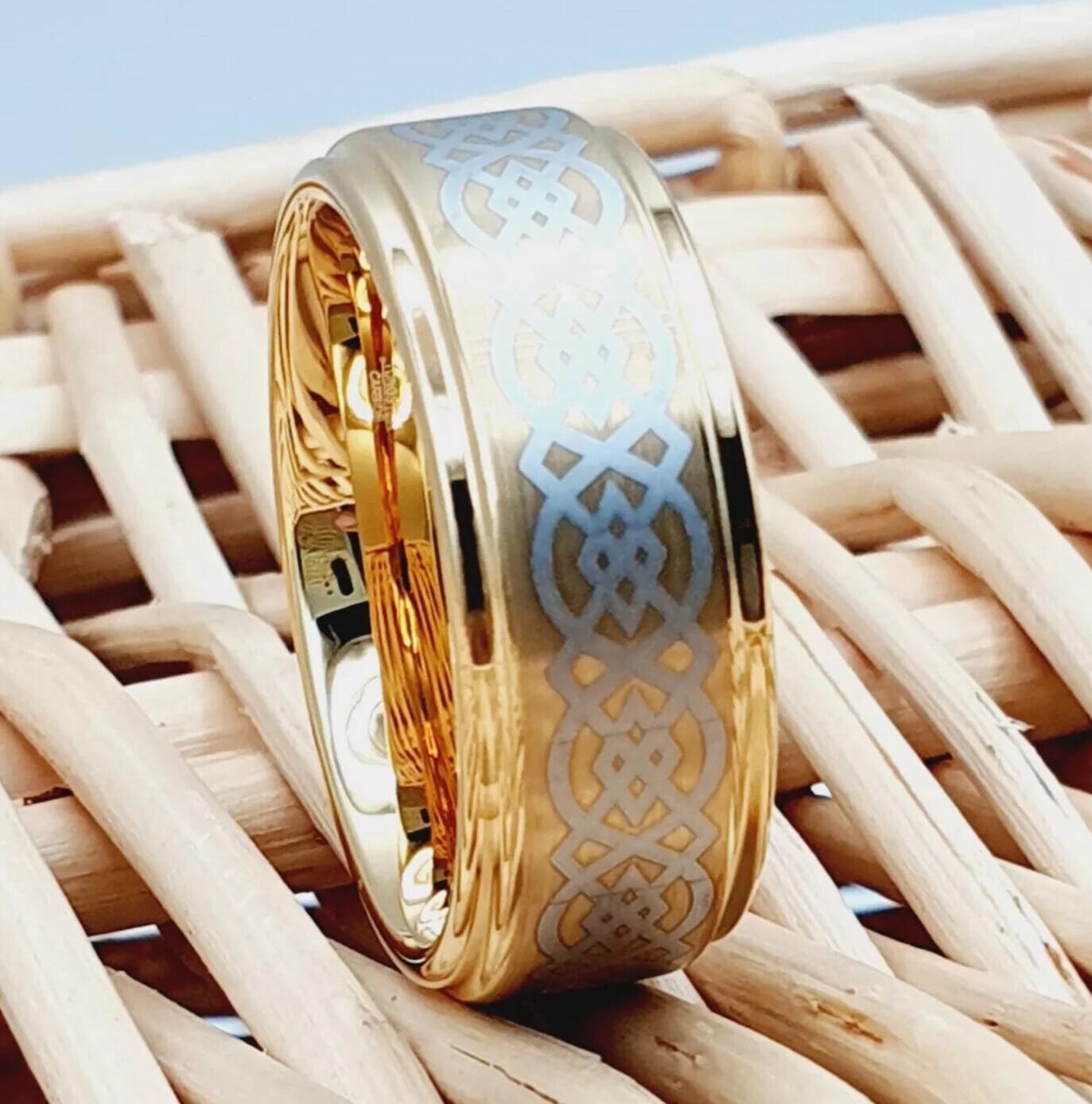 Elegant Gold Tungsten Celtic Knot Band | Couple’s Anniversary & Promise Ring