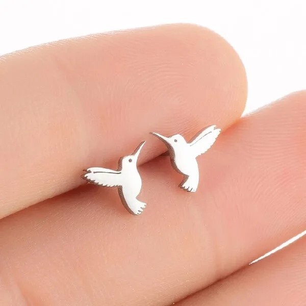 Silver Stud Hummingbird Earrings – Small & Cute Bird, Spring, Summer, Autumn