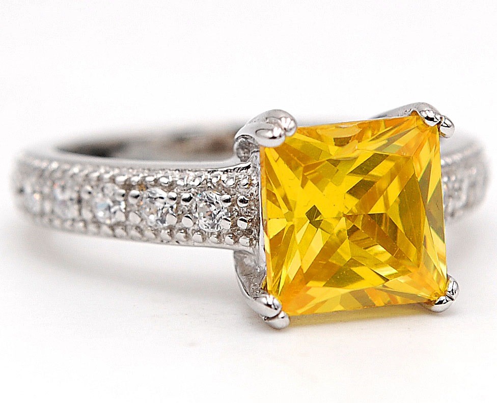 3CT Heat Treated Yellow Topaz 925 Sterling Silver Ring Sz 8 MB1-9