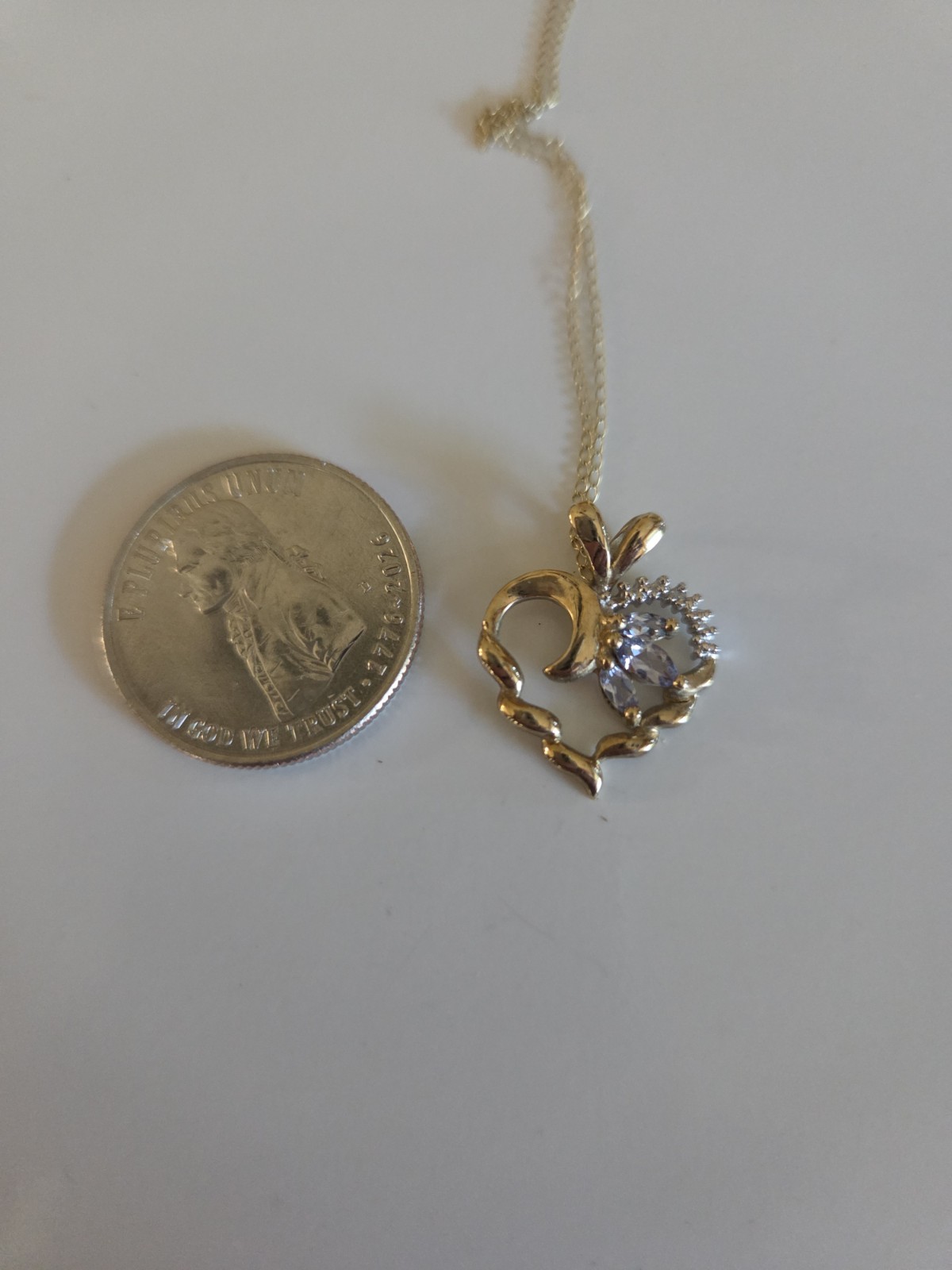 10 k gold heart shaped tanzanite and diamond necklace