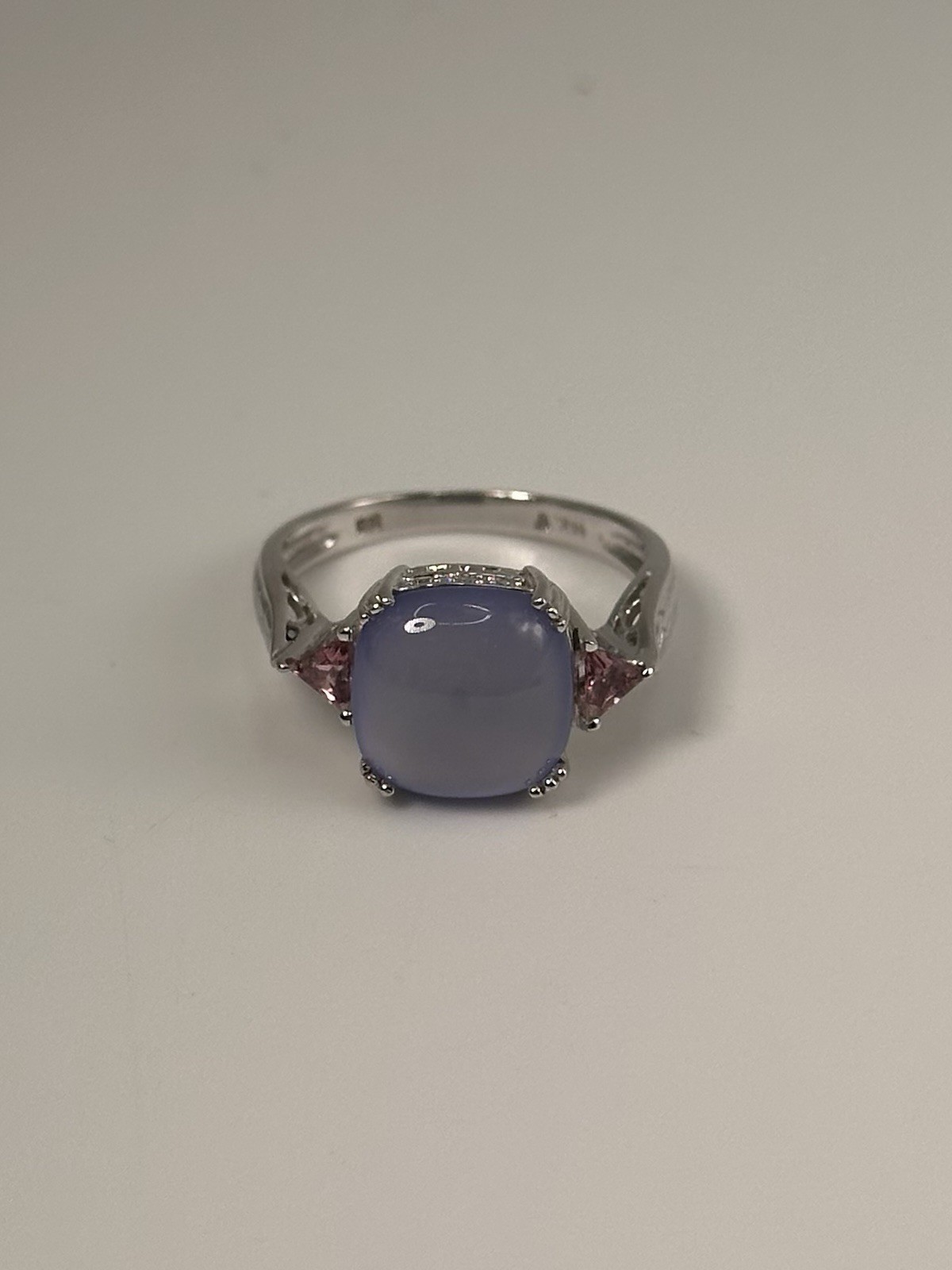 Effy BH 14K White Gold Blue Chalcedony Natural Diamond Pink Tourmaline Ring Sz 7