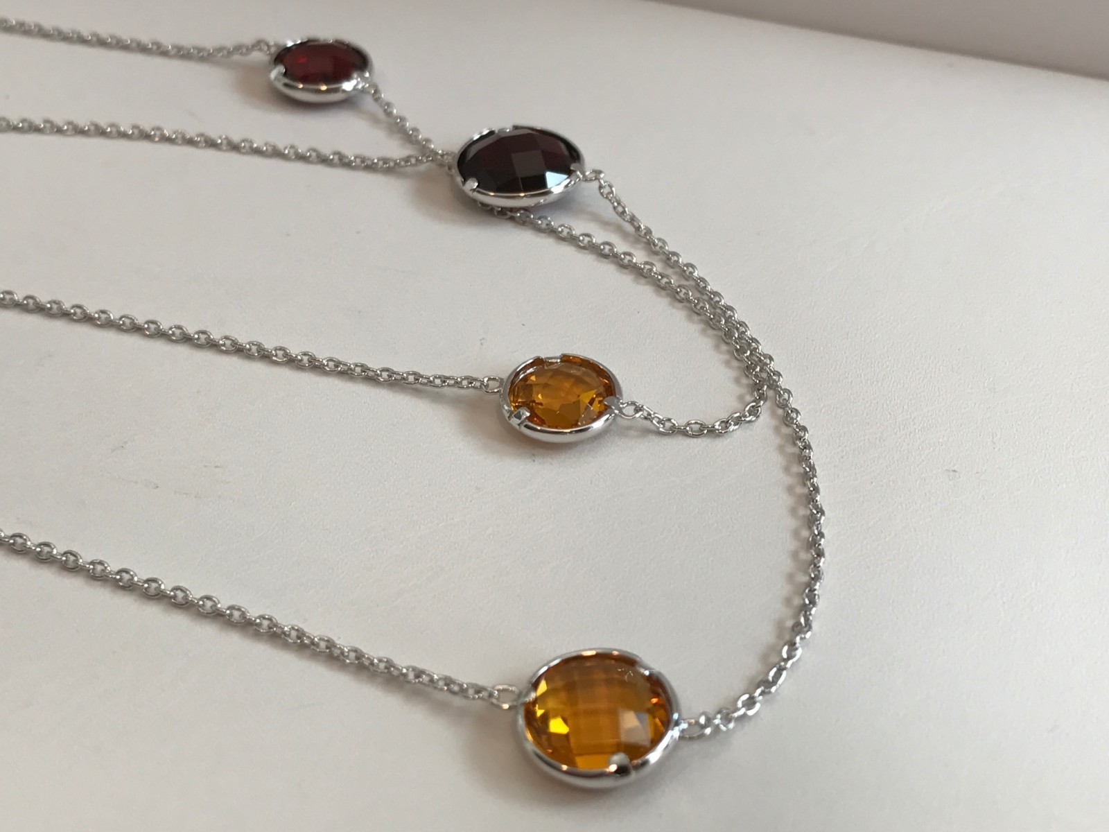 36” LONG MULTI- COLOR NECKLACE W/ MULTI- COLOR GEMSTONES / 925 STERLING SILVER