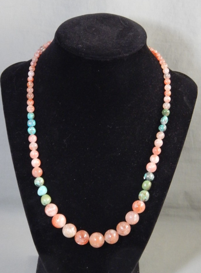 DTR Mine Finds By Jay King Graduated Sunstone & Turquoise Bead Necklace 18-20″