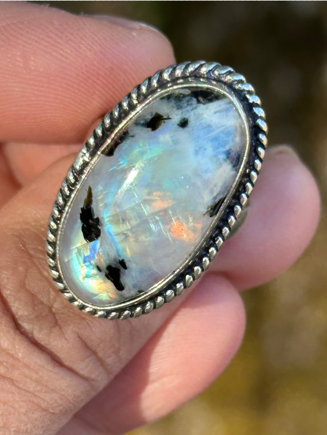 Vintage VIVIDE 925 Silver Rainbow Moonstone Ring Size 7