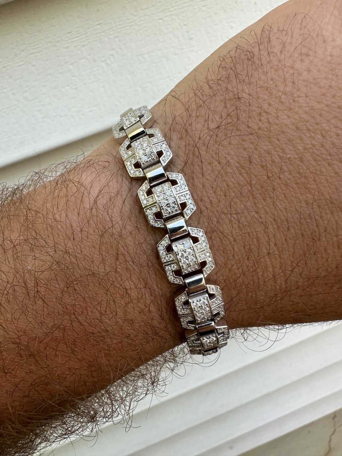 Men’s Moissanite Custom Link Real 925 Sterling Silver Bracelet Passes Tester