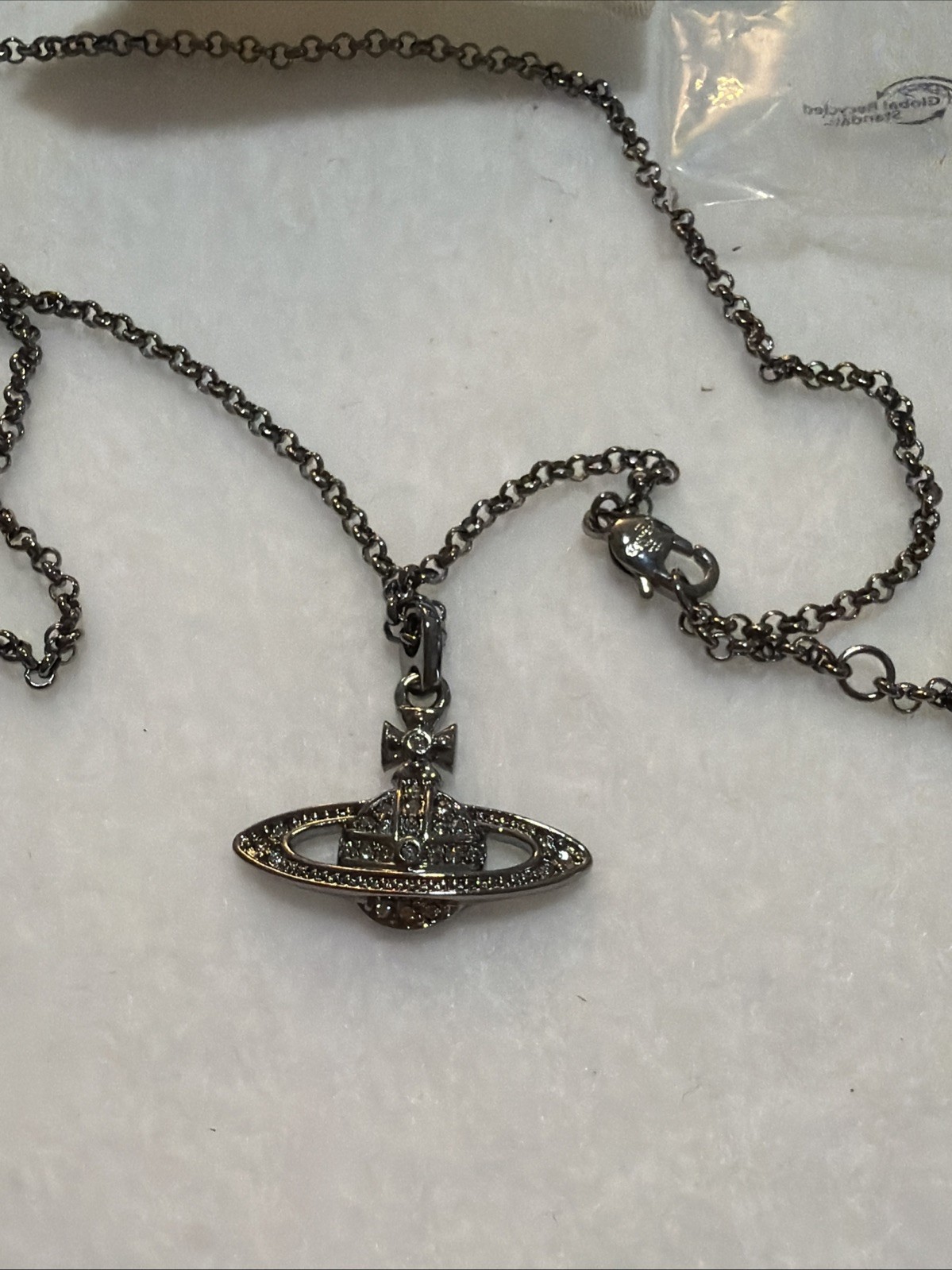 Vivienne Westwood Mini BAS RELIEF PENDANT Black Diamond Ruthenium 100% AUTHENTIC