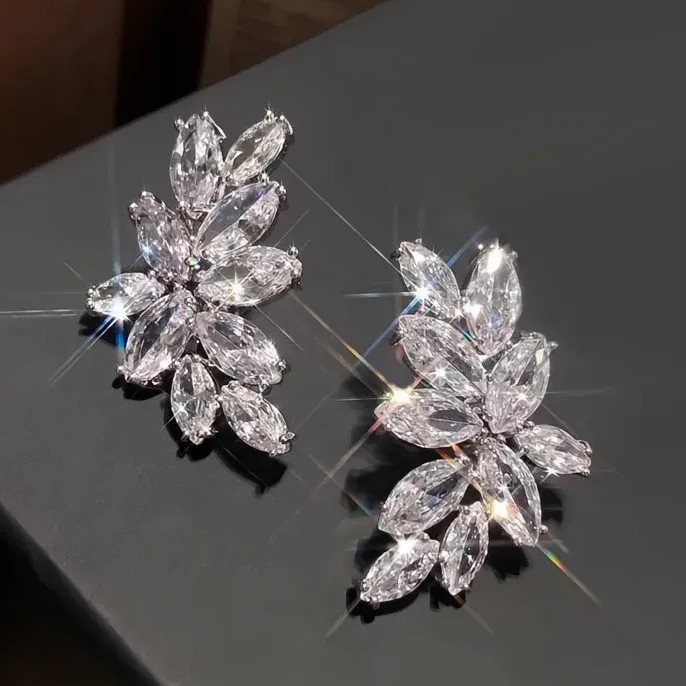 Geometric Cubic Zirconia Stud Earrings in Copper Alloy for Wedding Party
