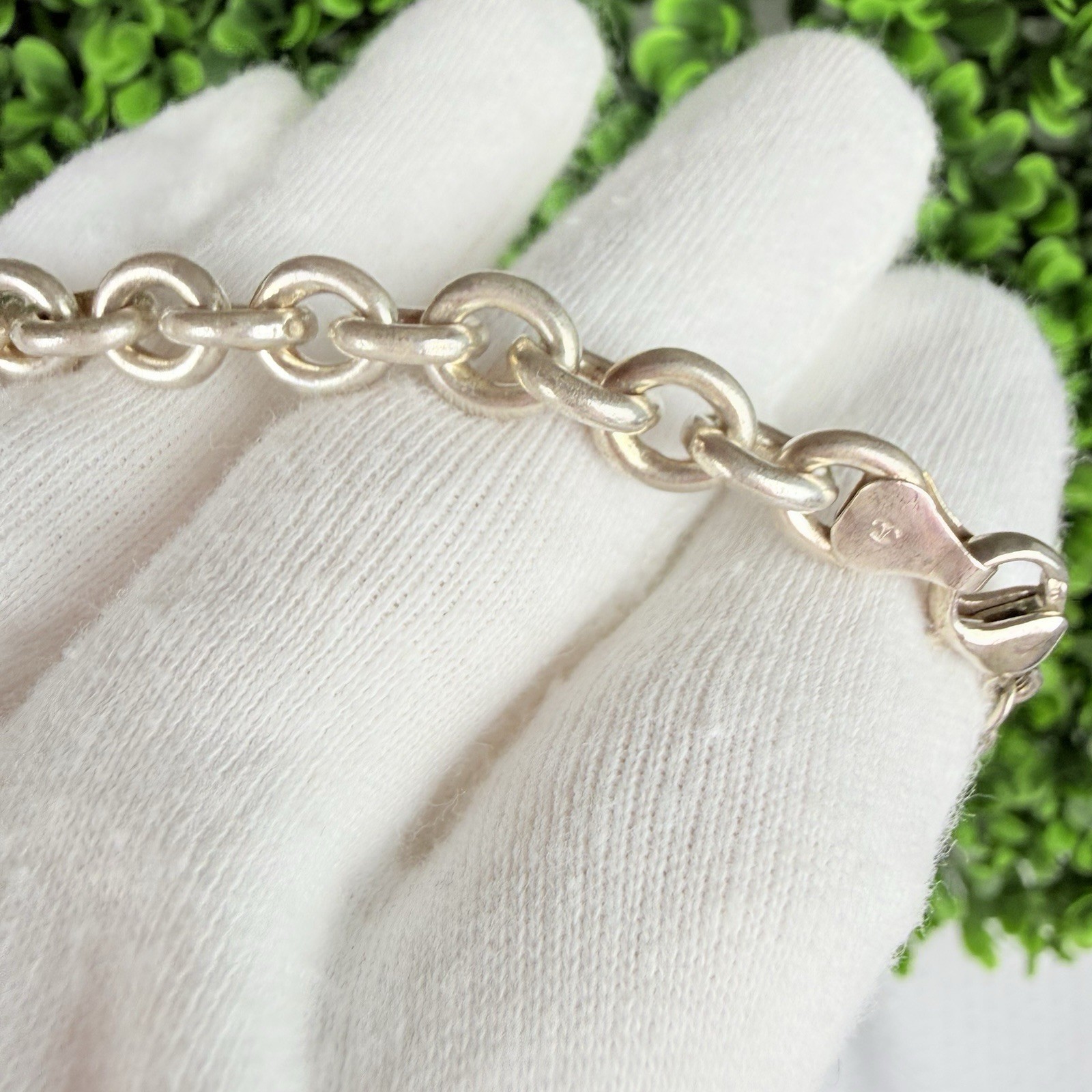 Sterling Silver 925 Chunky 7+mm Rolo Link Chain Bracelet Signed 24+g