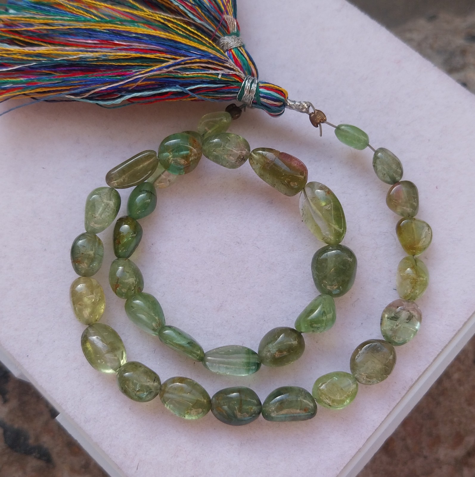 56 Carat 5×6 to 6.5×7 MM Natural Green Bi Color Tourmaline Tumble 10 Inch Beads