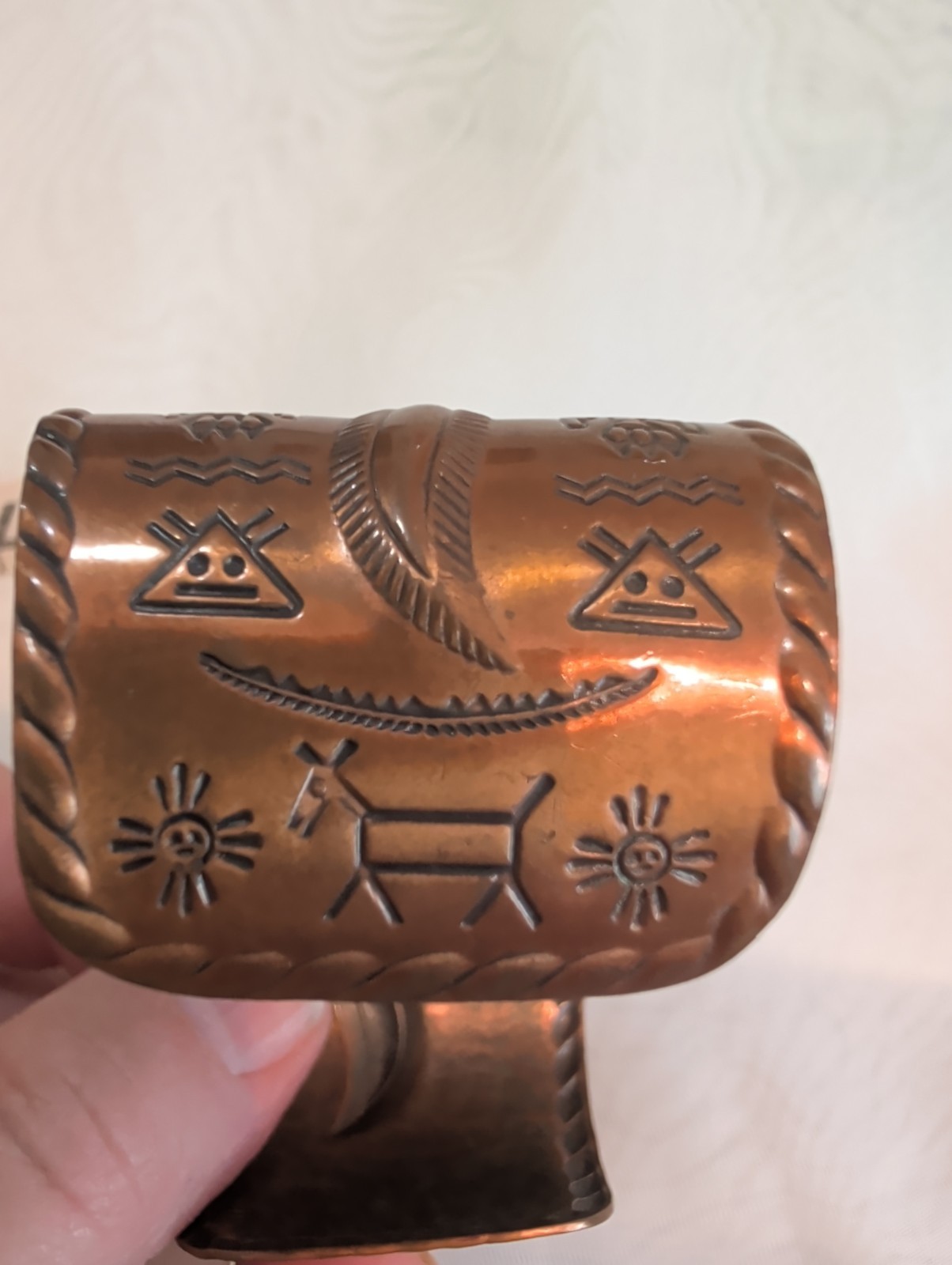 Bell Trading Post Story Teller Thunderbird Copper Native American Cuff Bracelet