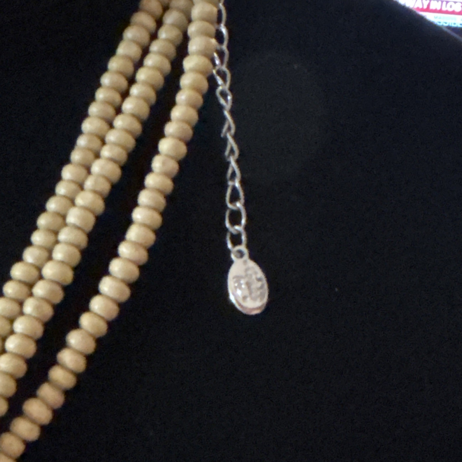 Multi-Strand Beige Brown Beaded Necklace Wood Round Ring Pendant Adjustable