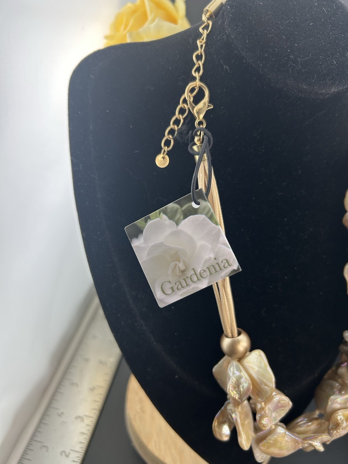 Gardenia Mother of Pearl Shell Statement Necklace Iridescent Boho Coastal Chic