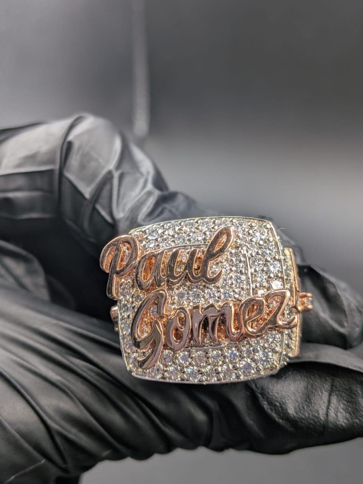 Custom Name Ring Lab Created Diamond Iced Hip Hop Style 14k Two Tone Gold Plated